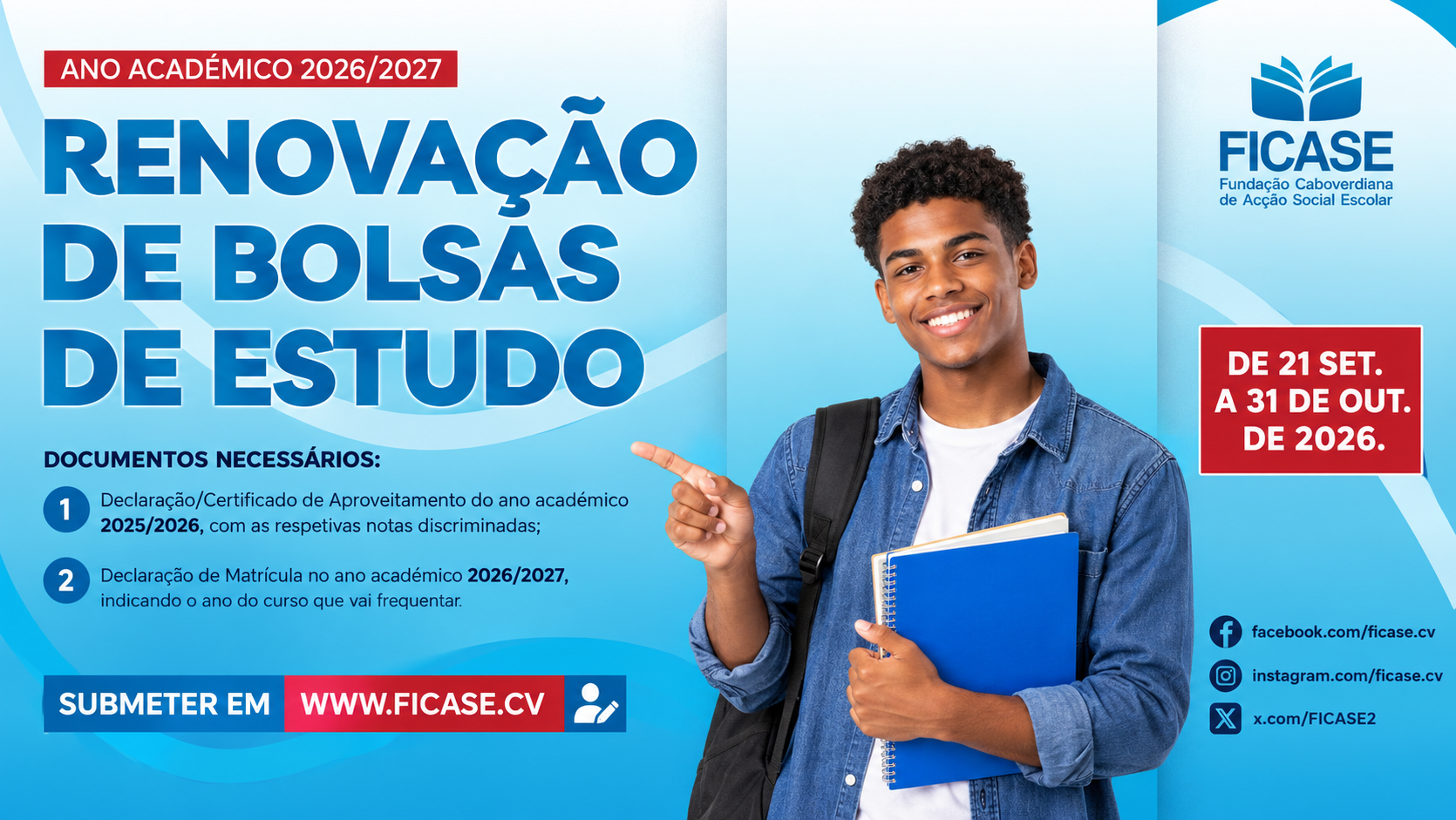 Ano Académico 2026/2027 - Renovação de Bolsas de Estudo no país decorre até 31 de outubro de 2026