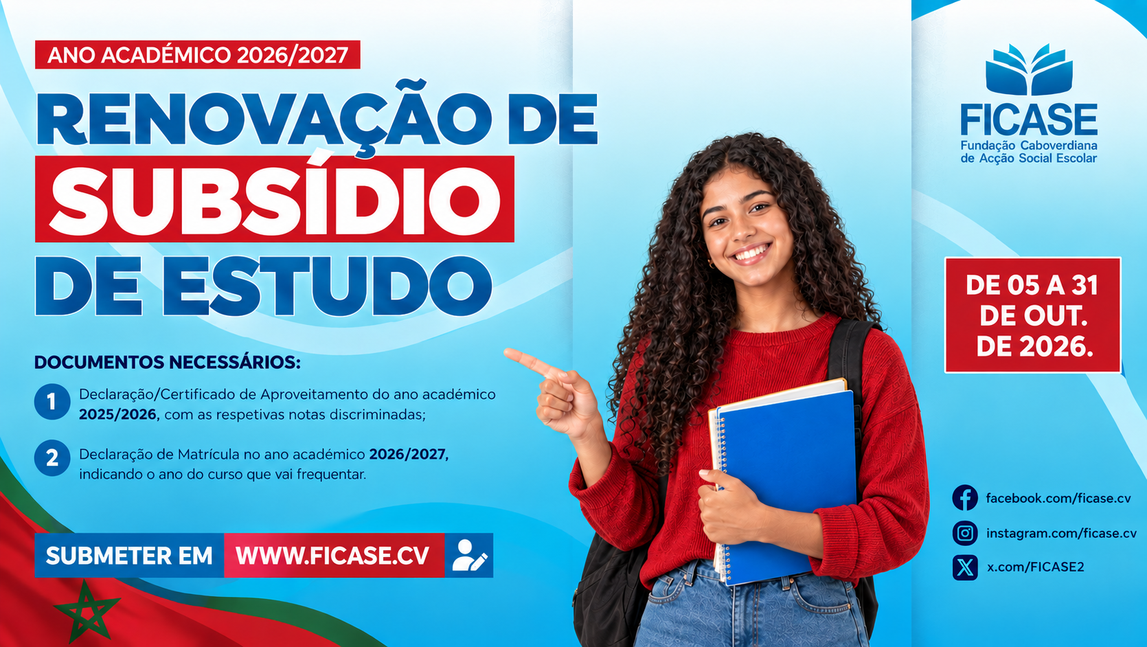 Ano Académico 2026/2027 - Renovação de Subdídio de Estudo no Reino de Marrocos decorre até 31 de outubro de 2026